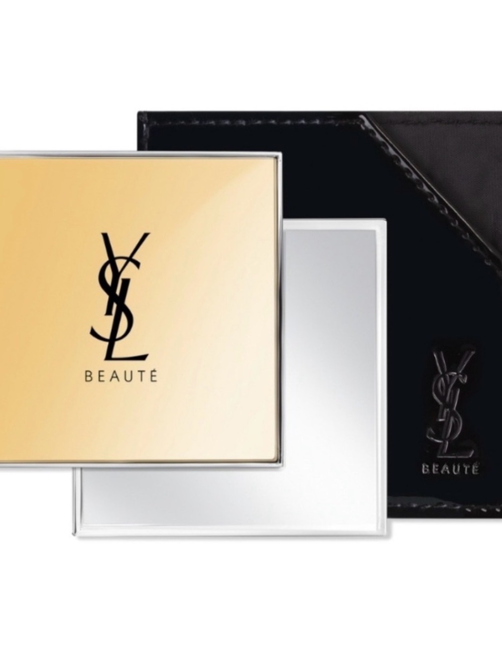Yves Saint Laurent Gold Compact Mirror with Black Case and Silver Mirror